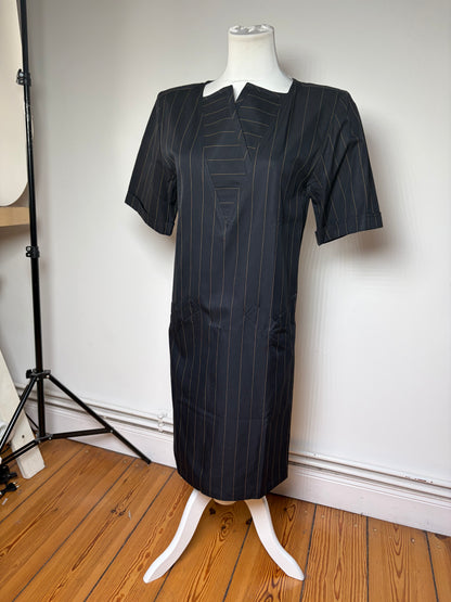 Vintage Fendi Striped Cotton Dress Black Brown M