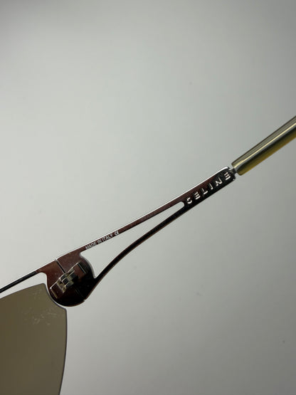 Vintage Celine Shield Sunglasses Brown Silver