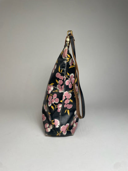 Vintage Marni Floral Leather Clutch Black Pink Green