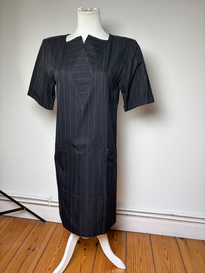 Vintage Fendi Striped Cotton Dress Black Brown M