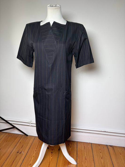 Vintage Fendi Striped Cotton Dress Black Brown M