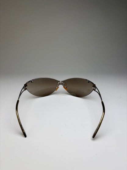 Vintage Celine Shield Sunglasses Brown Silver
