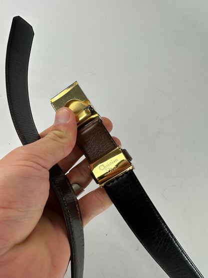 Vintage Dior Snake Emblossed Leather Belt Brown