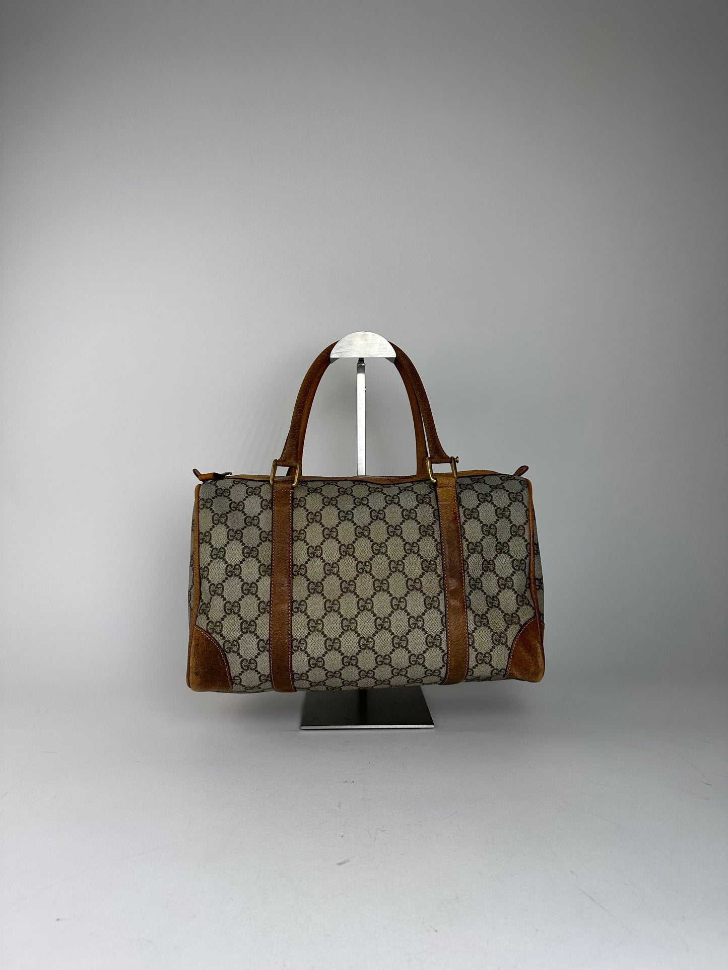 Vintage Gucci GG Canvas Duffle Bag Beige Leather Monogram