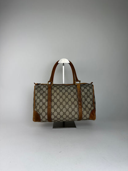 Vintage Gucci GG Canvas Duffle Bag Beige Leather Monogram