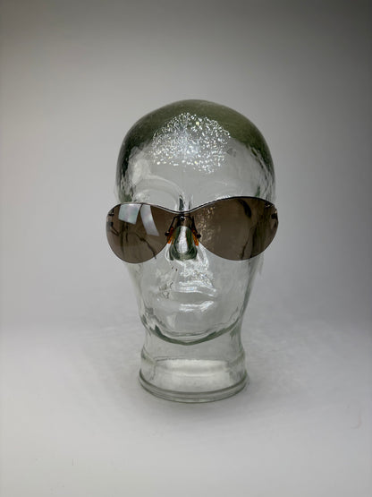 Vintage Celine Shield Sunglasses Brown Silver