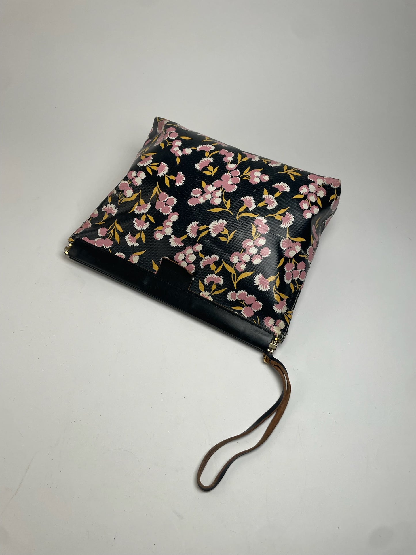 Vintage Marni Floral Leather Clutch Black Pink Green