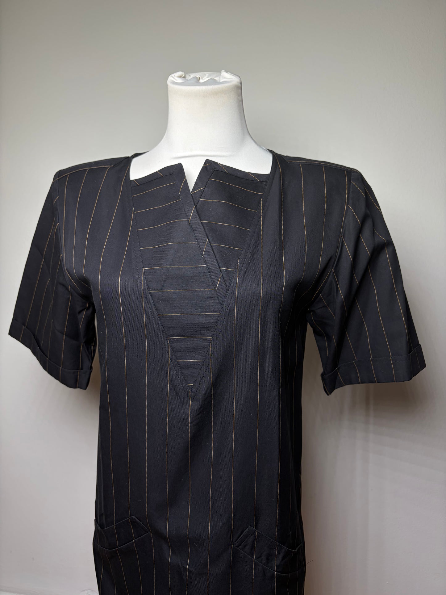 Vintage Fendi Striped Cotton Dress Black Brown M