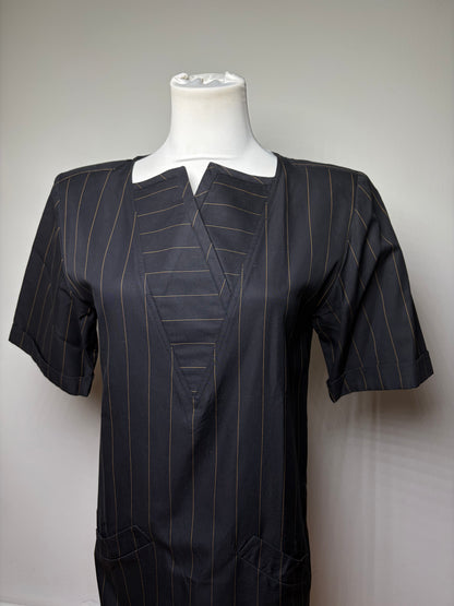 Vintage Fendi Striped Cotton Dress Black Brown M