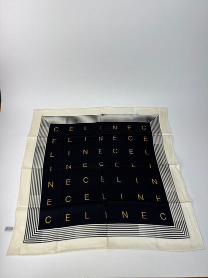 Vintage Celine Paris Silk Scarf black white