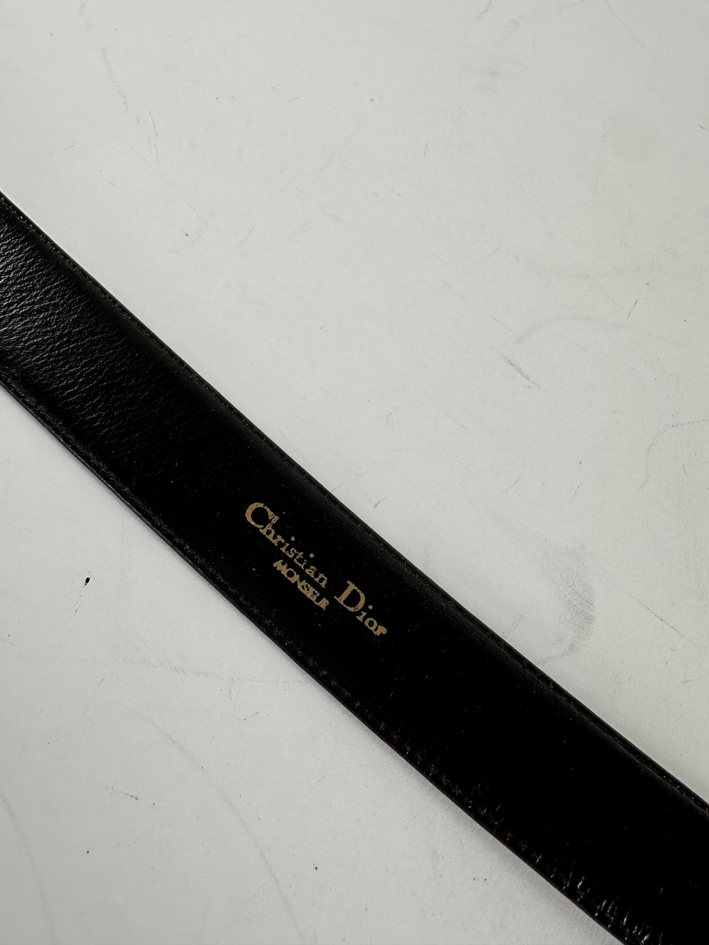 Vintage Dior Snake Emblossed Leather Belt Brown