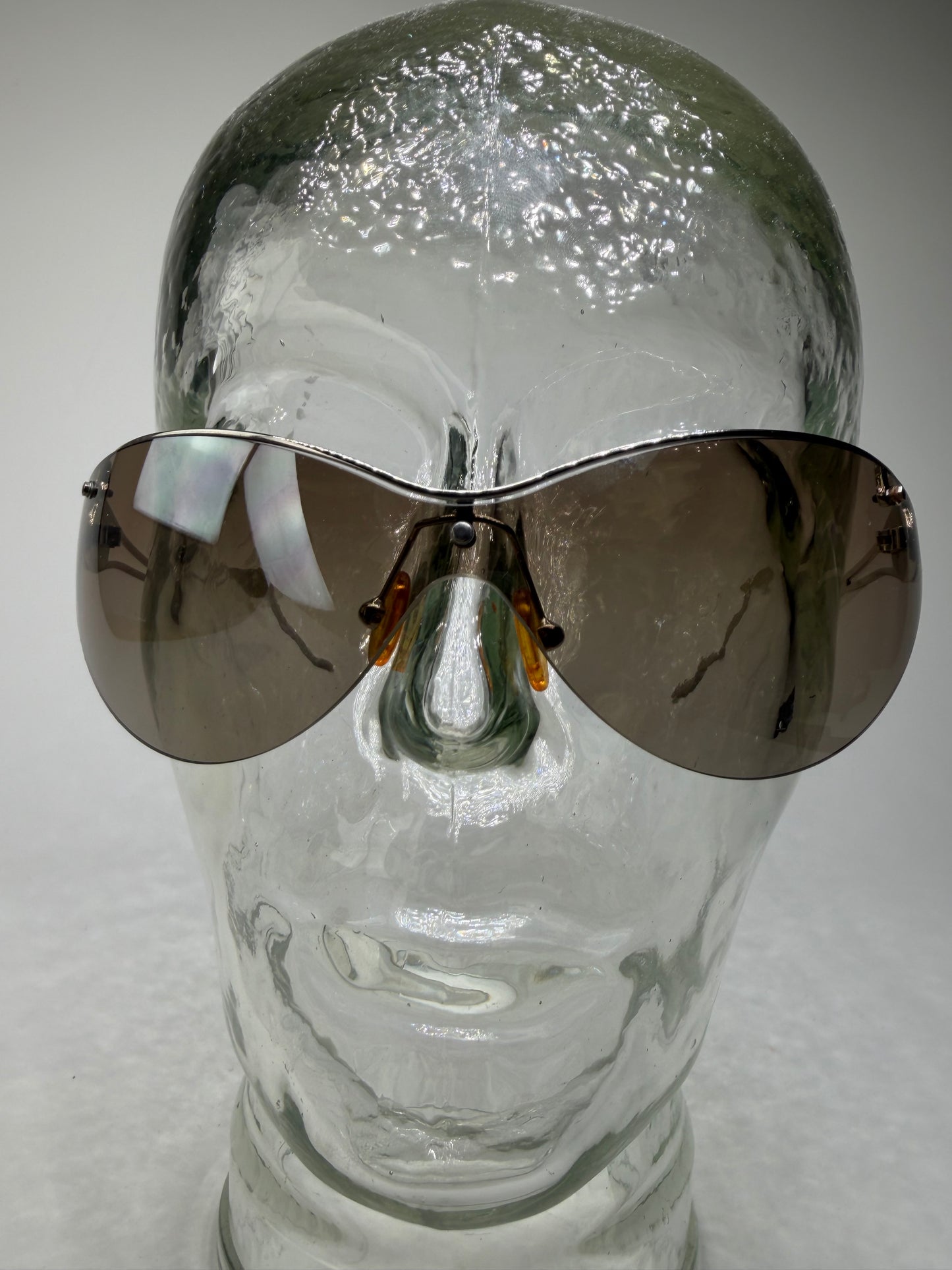 Vintage Celine Shield Sunglasses Brown Silver