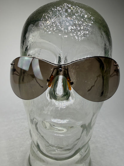 Vintage Celine Shield Sunglasses Brown Silver