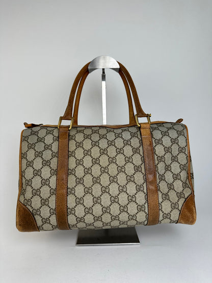Vintage Gucci GG Canvas Duffle Bag Beige Leather Monogram