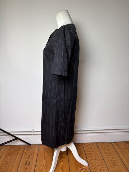 Vintage Fendi Striped Cotton Dress Black Brown M