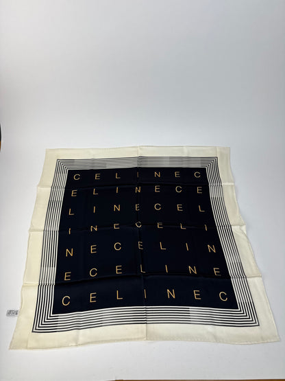 Vintage Celine Paris Silk Scarf black white
