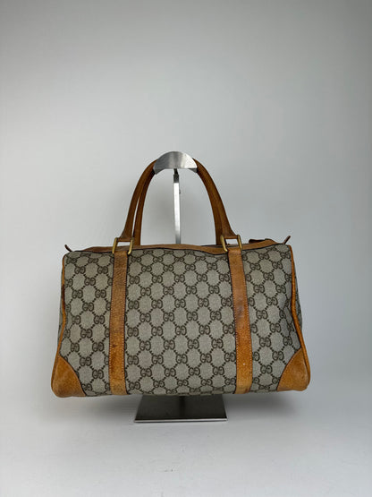 Vintage Gucci GG Canvas Duffle Bag Beige Leather Monogram
