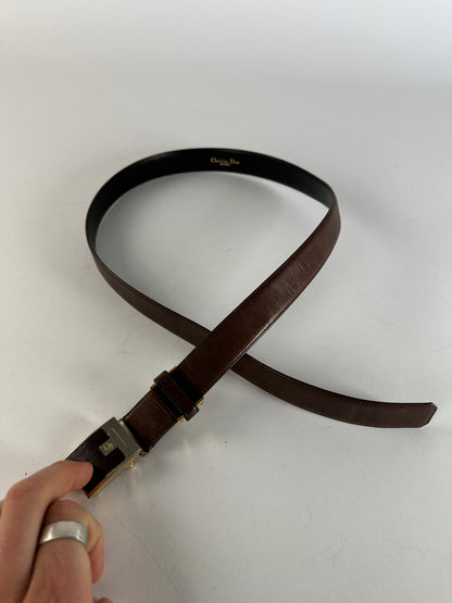 Vintage Dior Snake Emblossed Leather Belt Brown