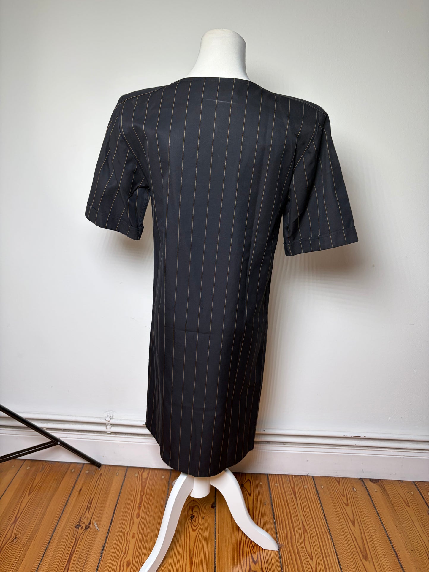 Vintage Fendi Striped Cotton Dress Black Brown M