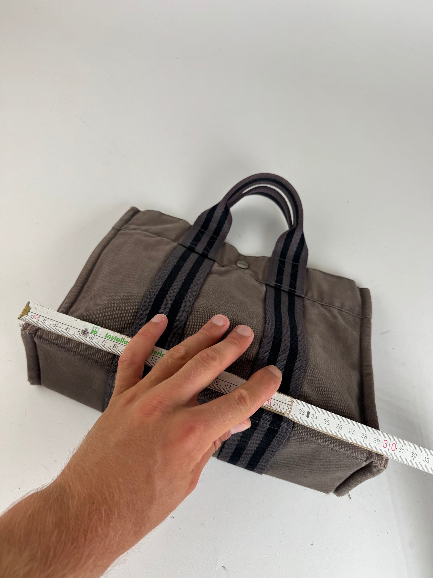 Mini sac fourre-tout vintage en coton Hermès gris