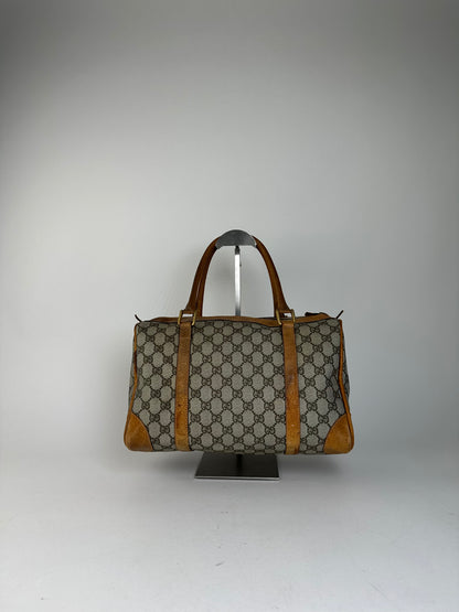 Vintage Gucci GG Canvas Duffle Bag Beige Leather Monogram