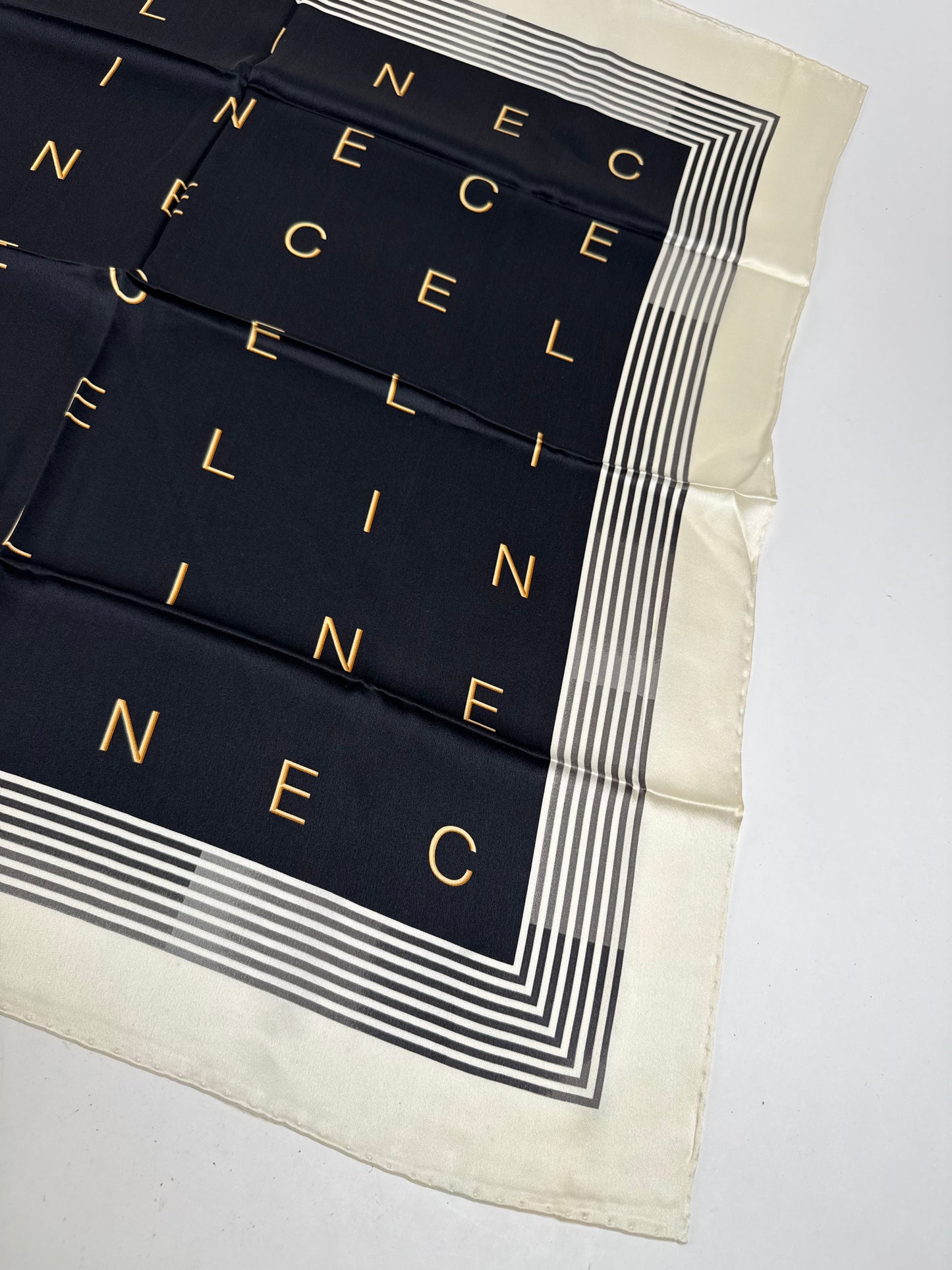 Vintage Celine Paris Silk Scarf black white
