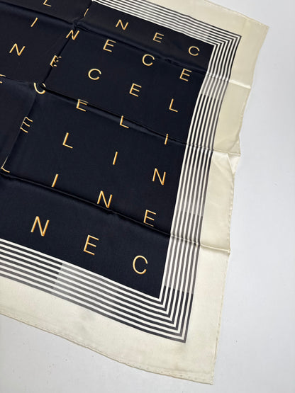 Vintage Celine Paris Silk Scarf black white