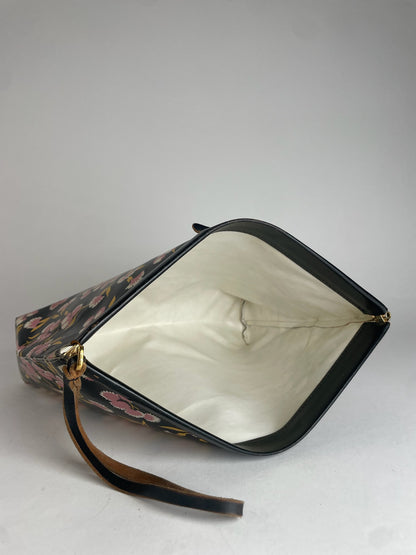 Vintage Marni Floral Leather Clutch Black Pink Green