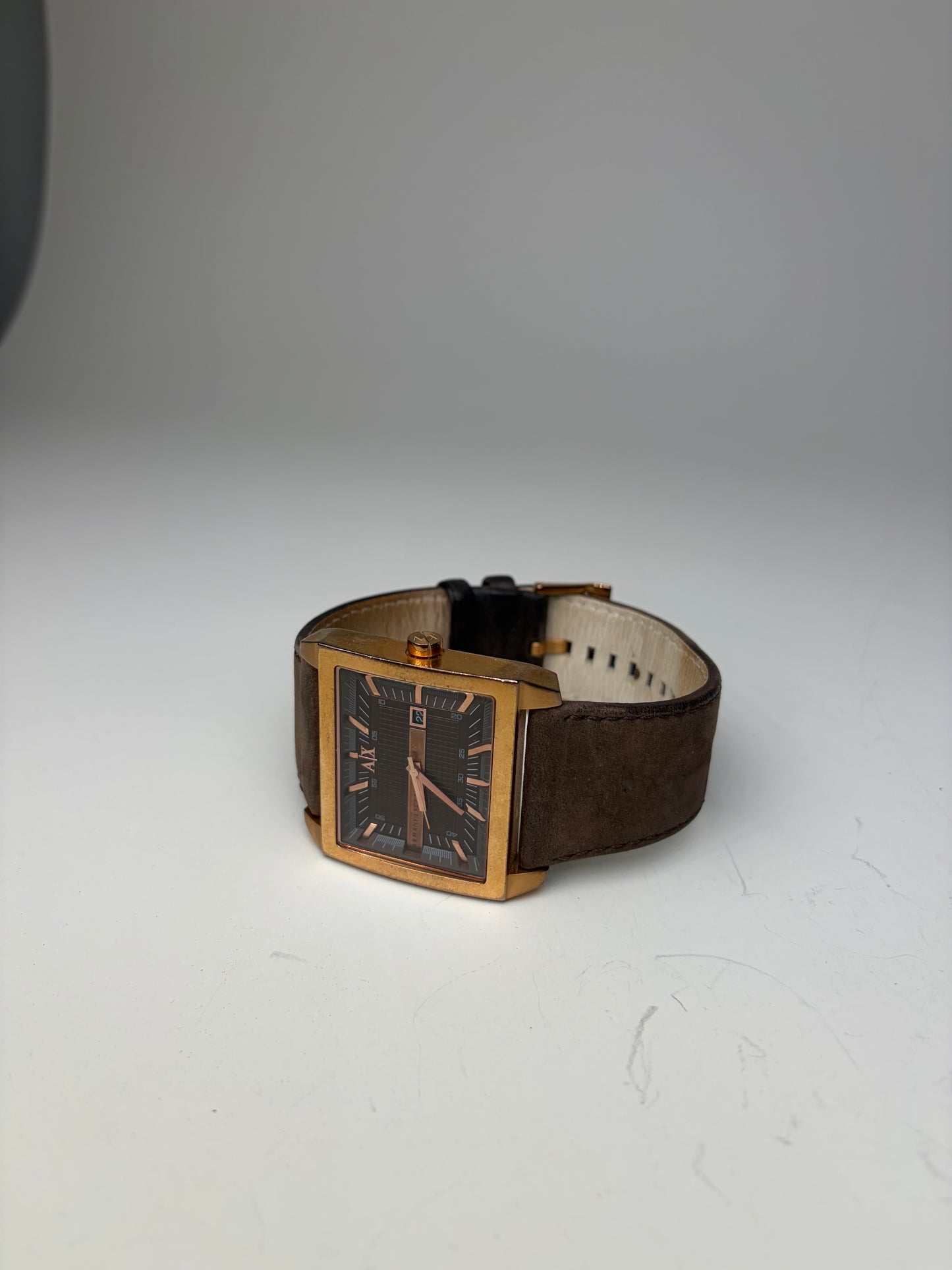 Vintage Armani Leather Strap Watch Brown Gold