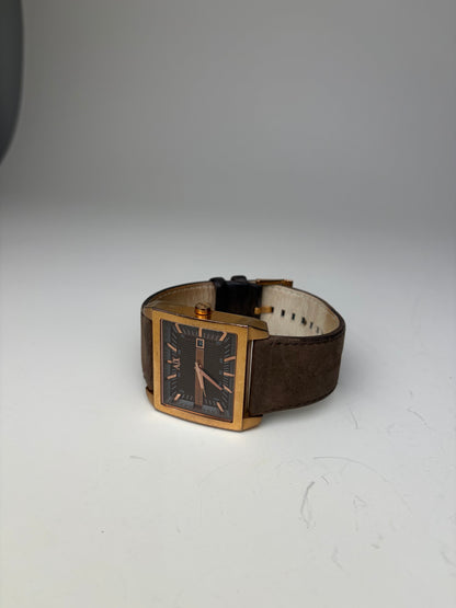 Vintage Armani Leather Strap Watch Brown Gold