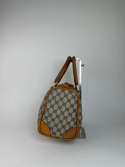 Vintage Gucci GG Canvas Duffle Bag Beige Leather Monogram