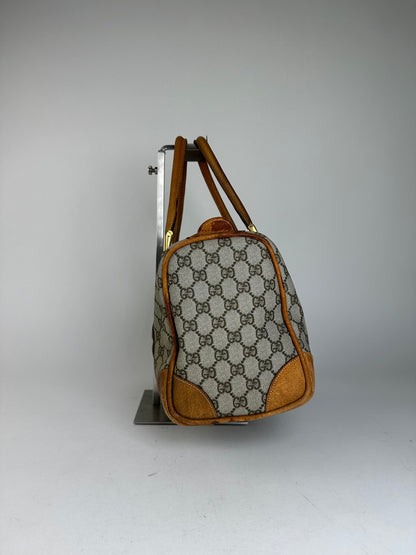 Vintage Gucci GG Canvas Duffle Bag Beige Leather Monogram