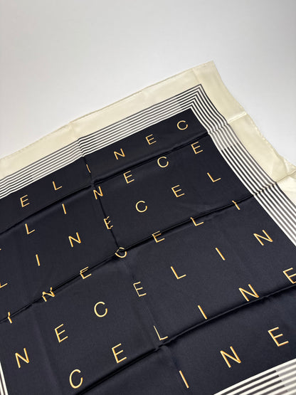 Vintage Celine Paris Silk Scarf black white