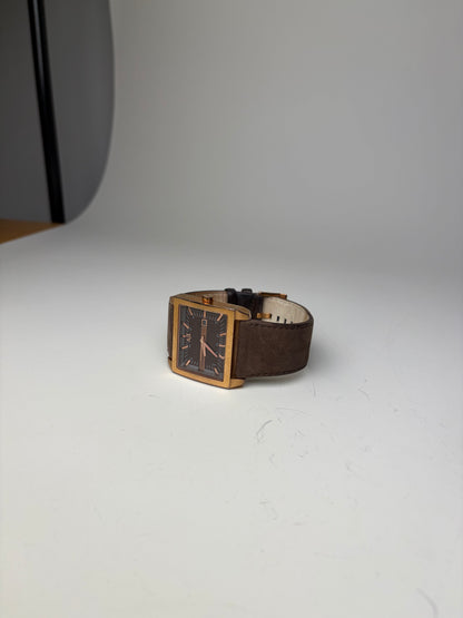 Vintage Armani Leather Strap Watch Brown Gold