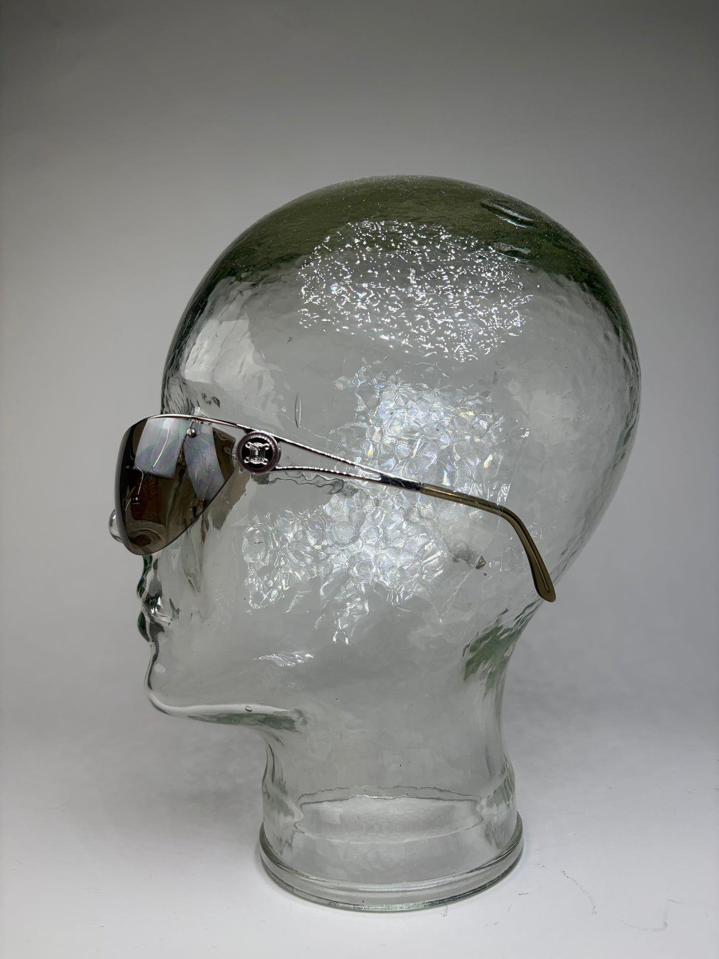 Vintage Celine Shield Sunglasses Brown Silver