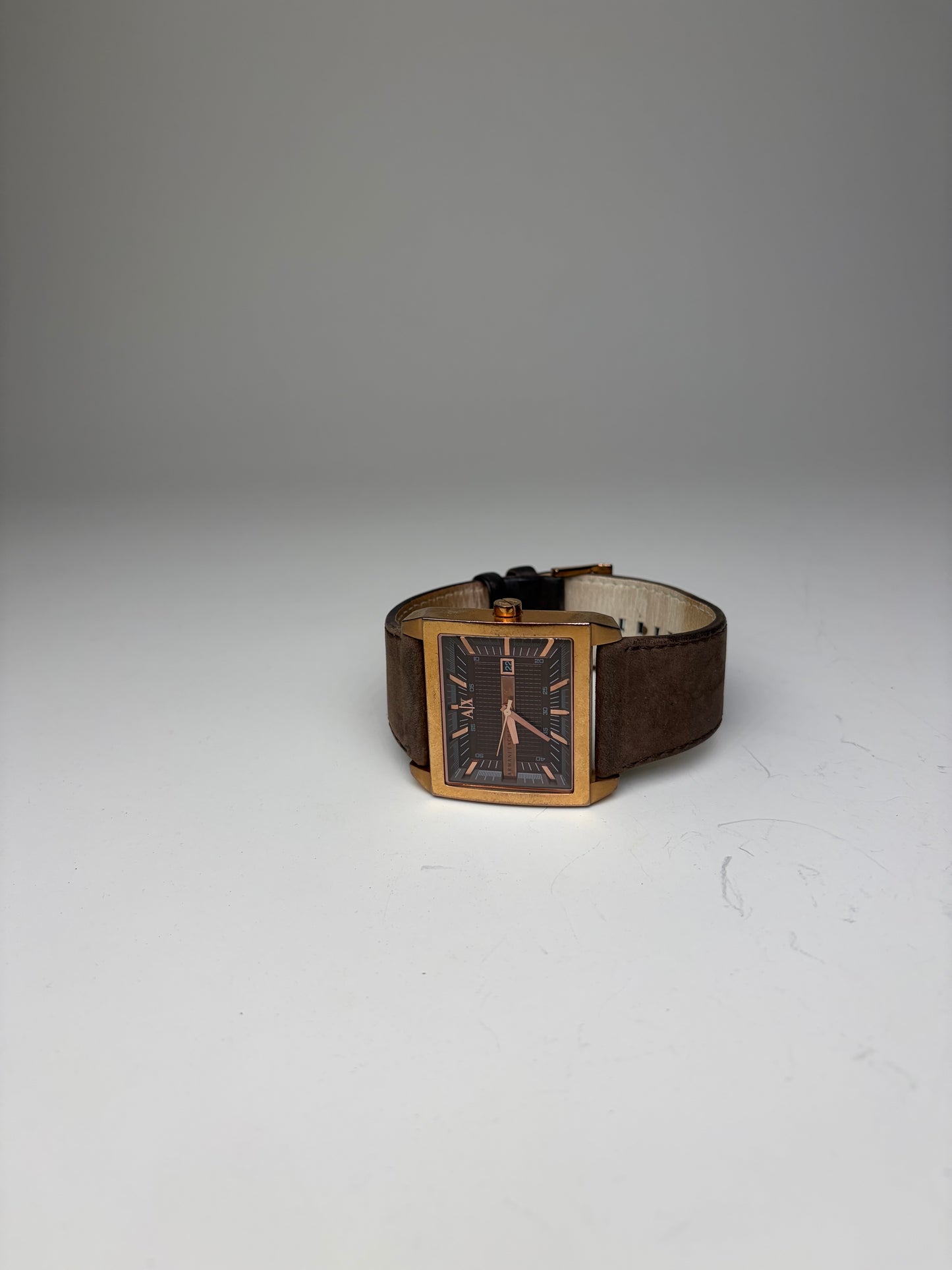 Vintage Armani Leather Strap Watch Brown Gold