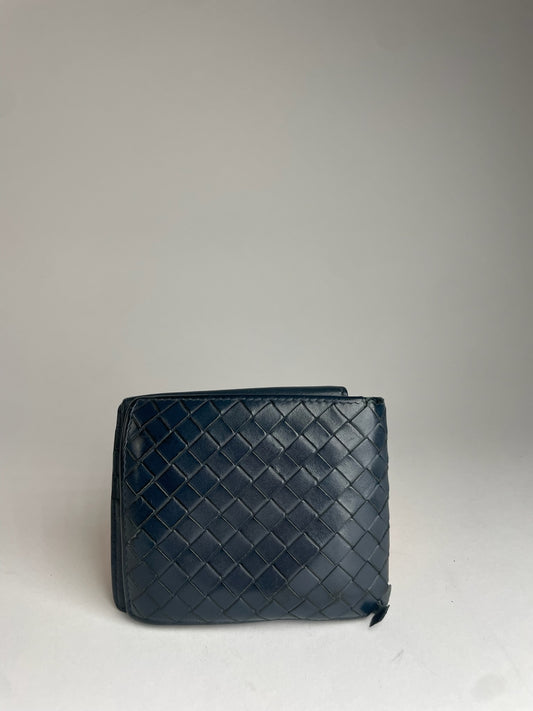 Vintage Bottega Veneta Flapable Leather Intrecciato Wallet Black