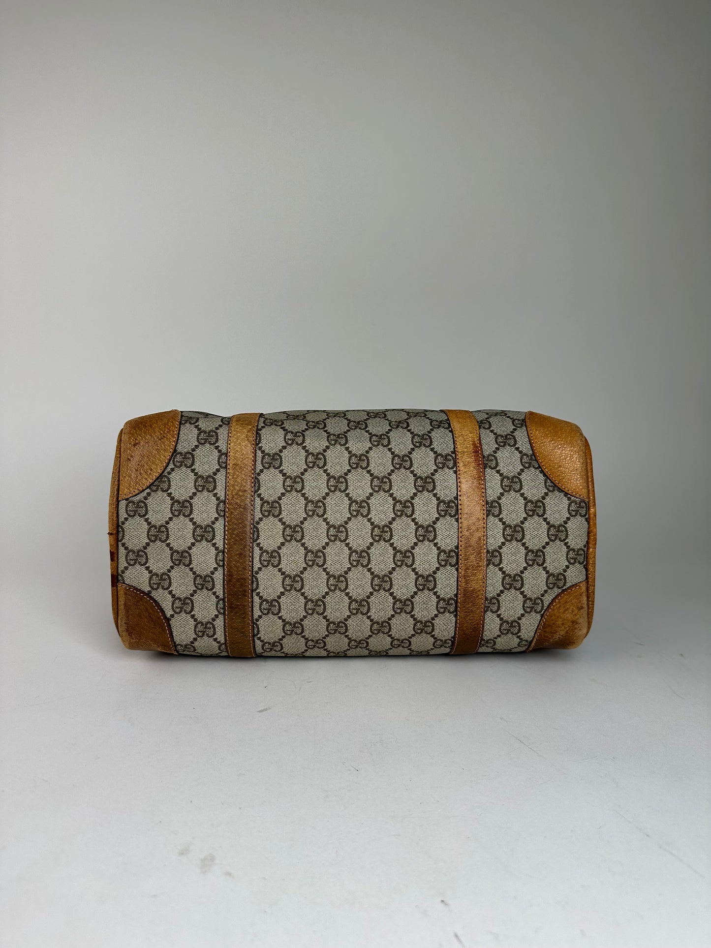 Vintage Gucci GG Canvas Duffle Bag Beige Leather Monogram