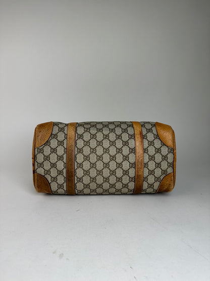 Vintage Gucci GG Canvas Duffle Bag Beige Leather Monogram