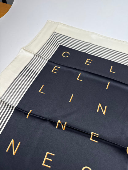 Vintage Celine Paris Silk Scarf black white