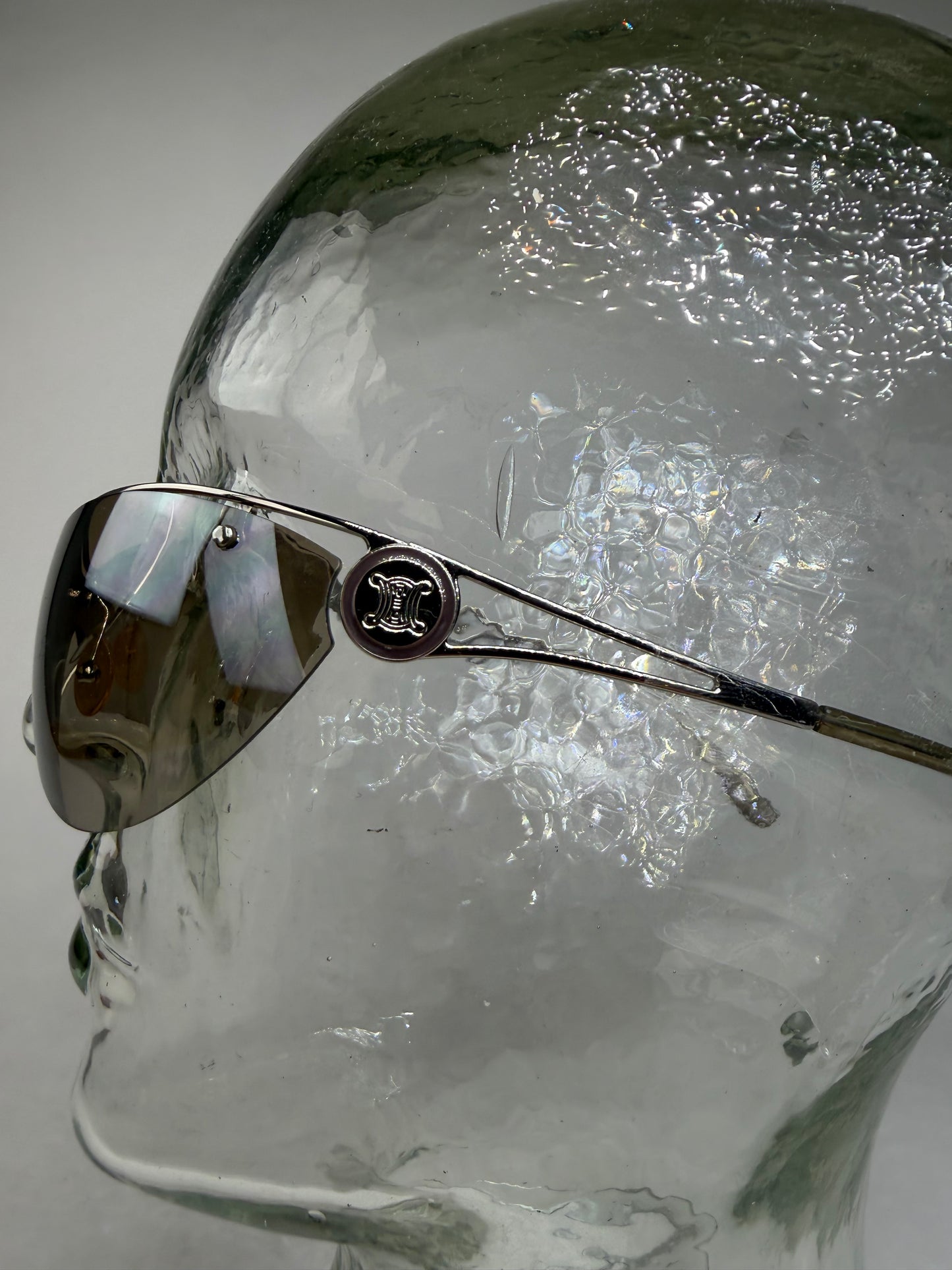 Vintage Celine Shield Sunglasses Brown Silver