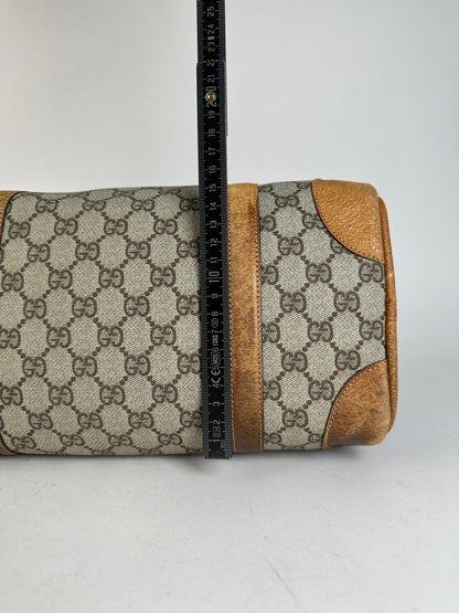 Vintage Gucci GG Canvas Duffle Bag Beige Leather Monogram