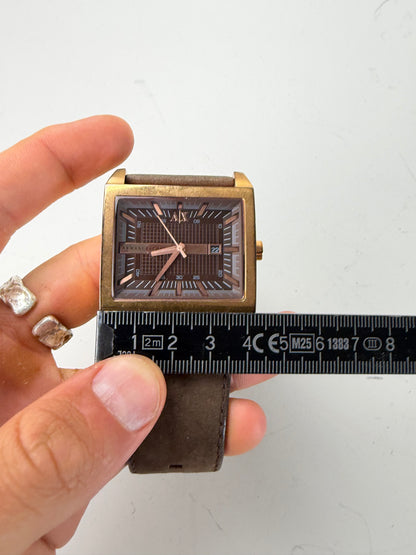 Vintage Armani Leather Strap Watch Brown Gold
