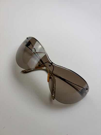 Vintage Celine Shield Sunglasses Brown Silver