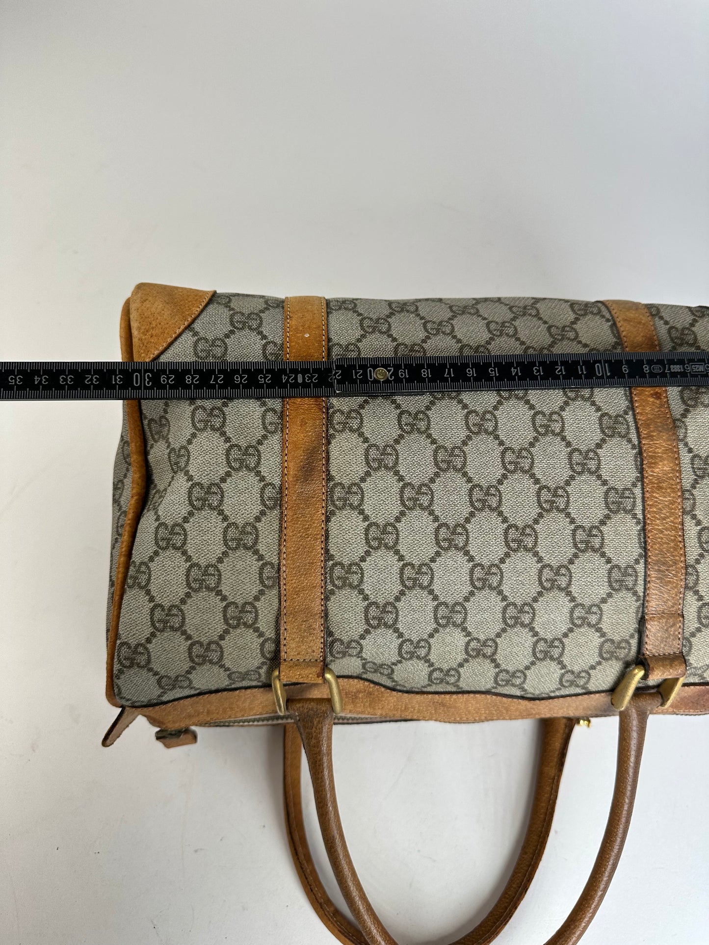 Vintage Gucci GG Canvas Duffle Bag Beige Leather Monogram