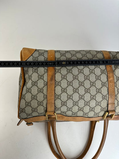 Vintage Gucci GG Canvas Duffle Bag Beige Leather Monogram