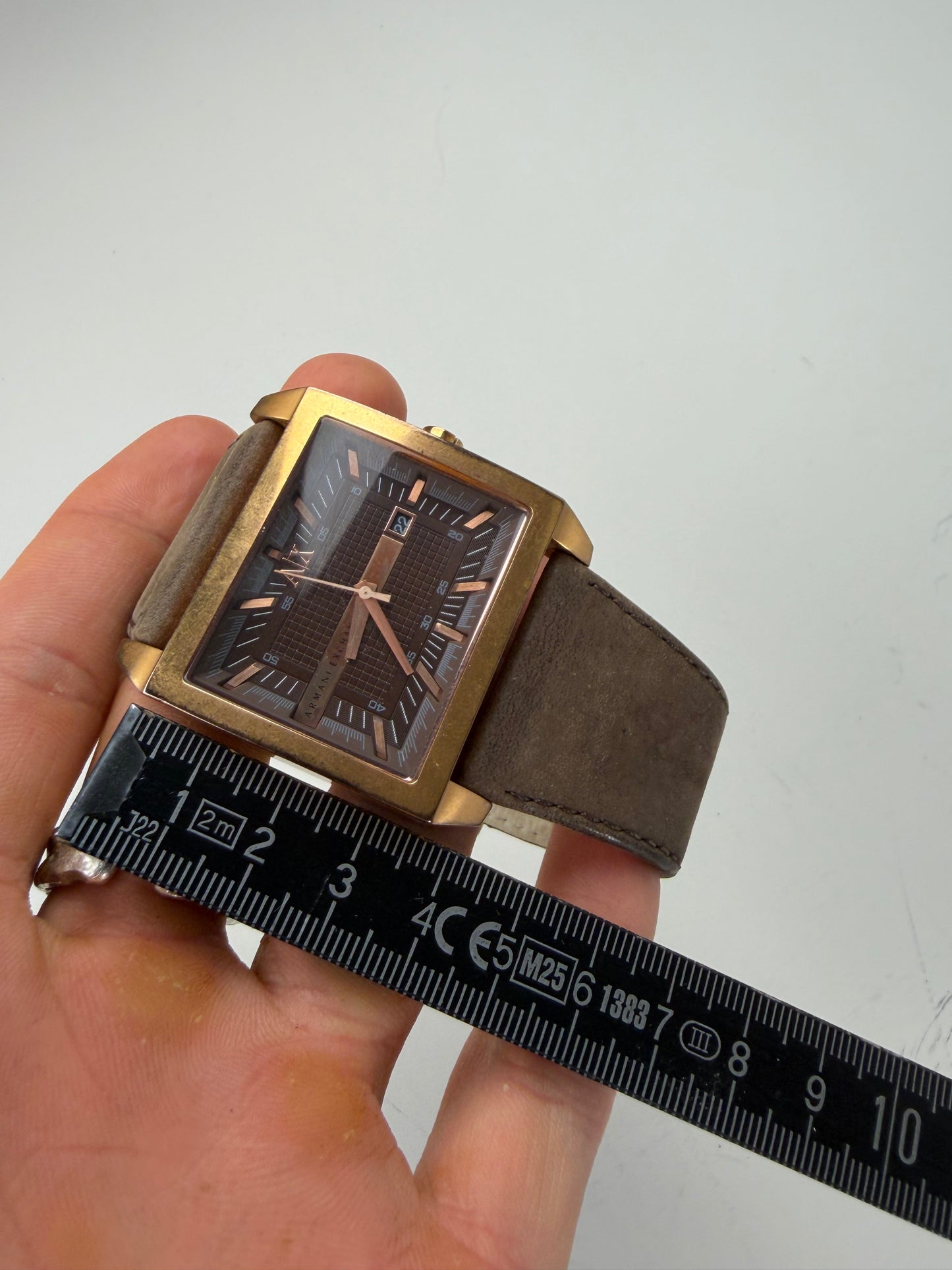 Vintage Armani Leather Strap Watch Brown Gold