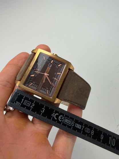 Vintage Armani Leather Strap Watch Brown Gold