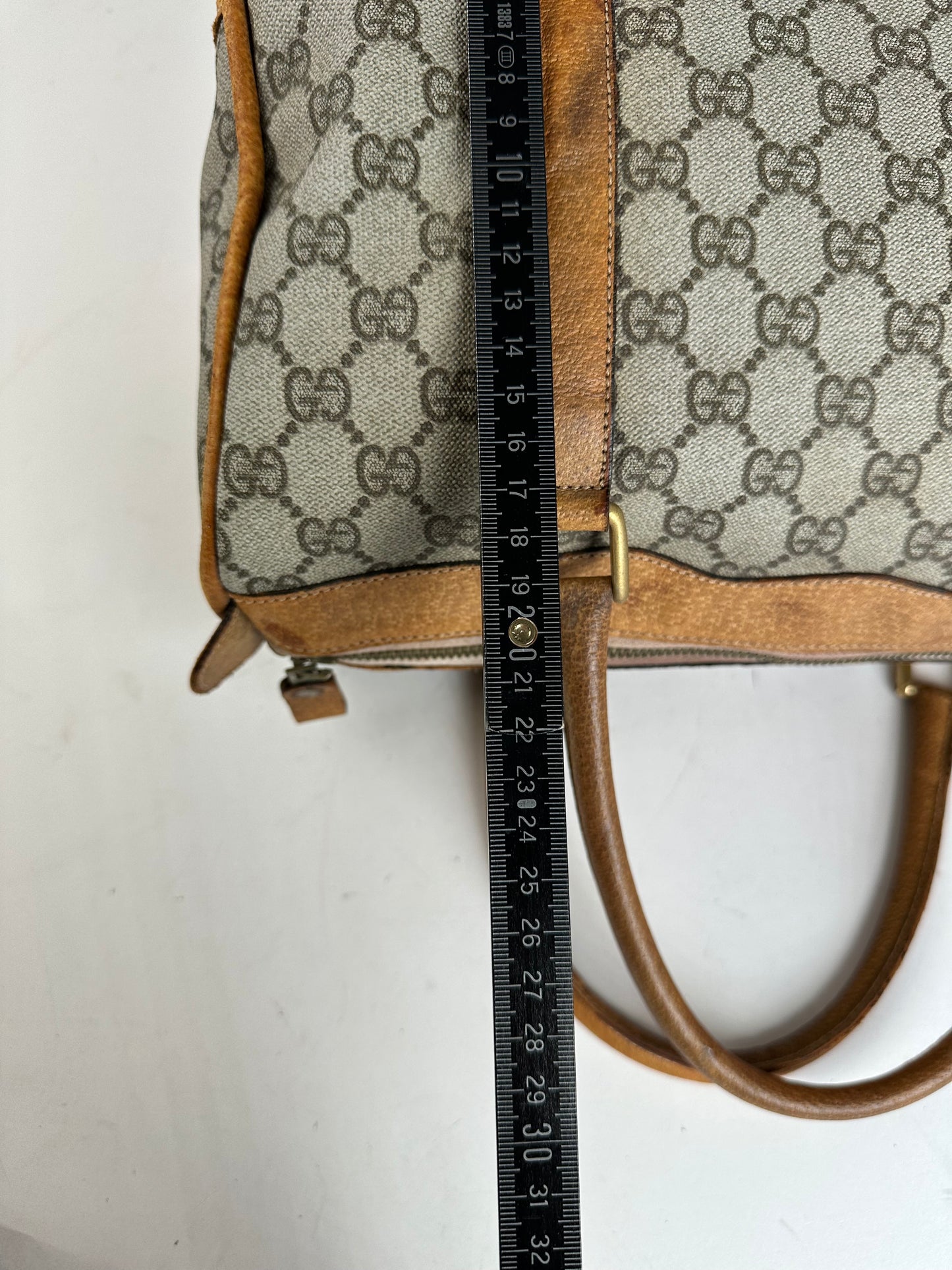 Vintage Gucci GG Canvas Duffle Bag Beige Leather Monogram