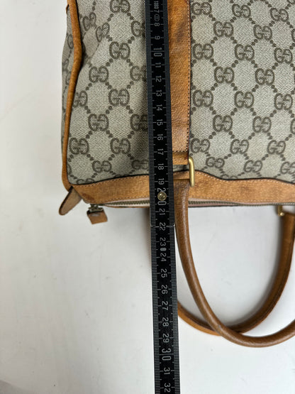 Vintage Gucci GG Canvas Duffle Bag Beige Leather Monogram